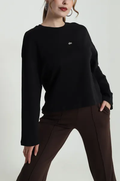 Siyah Rahat Kalıp Kadın Body Bluz 483591