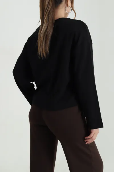 Siyah Rahat Kalıp Kadın Body Bluz 483591