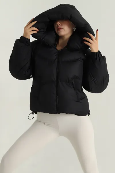 Siyah Reglan Kol Detay Şişme Kadın Mont 396592