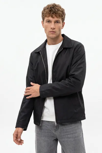 Siyah Reglan Kol Fermuarlı Erkek Ceket 491792