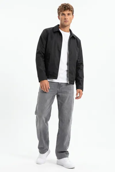 Siyah Reglan Kol Fermuarlı Erkek Ceket 491792