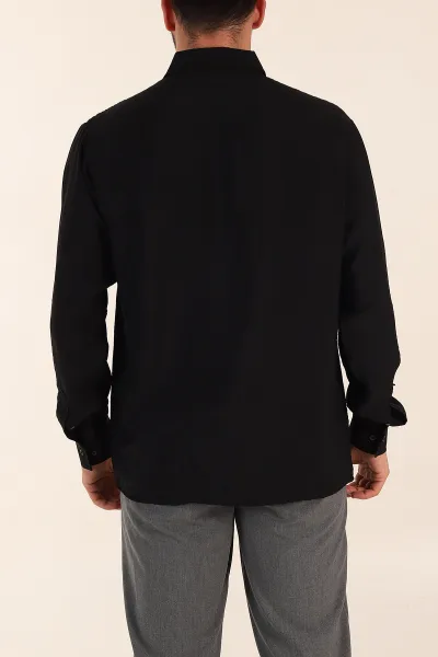 Siyah Regular Fit Ata Yaka Basic Uzun Kollu Erkek Gömlek 370028