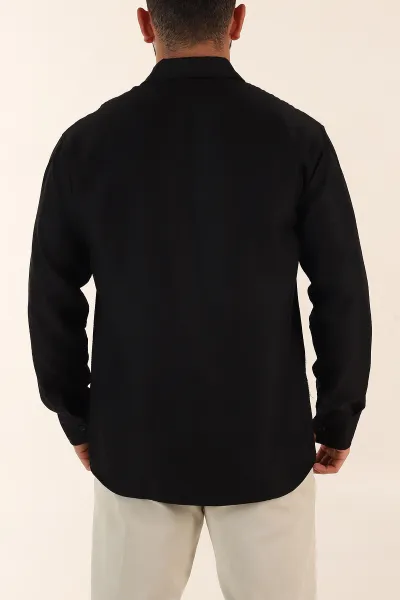 Siyah Regular Fit Ata Yaka Uzun Kollu Erkek Gömlek 369868