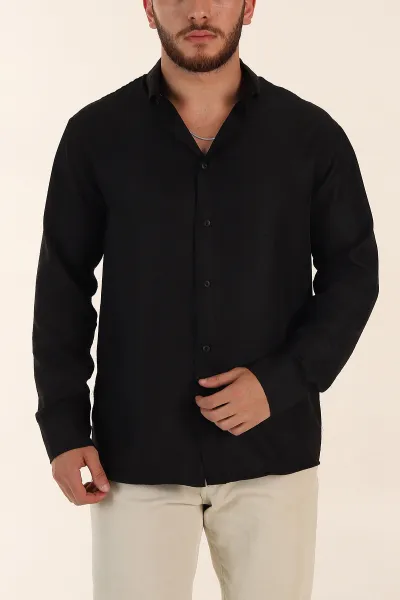 siyah-regular-fit-ata-yaka-uzun-kollu-erkek-gomlek-369868