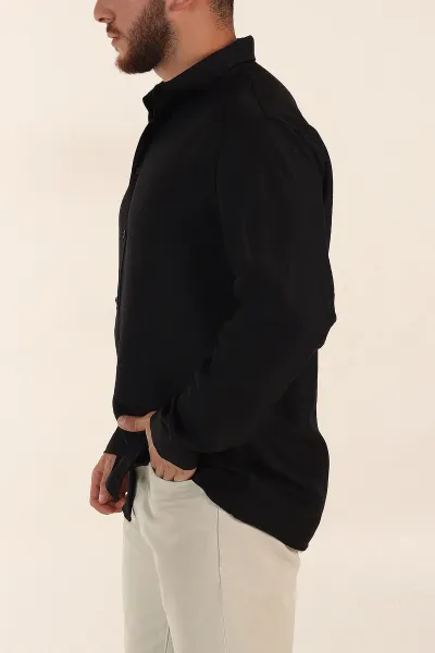 Siyah Regular Fit Ata Yaka Uzun Kollu Erkek Gömlek 369868