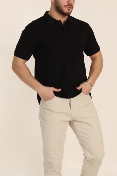 Siyah Regular Fit Basic Polo Yaka Erkek Tişört 342460