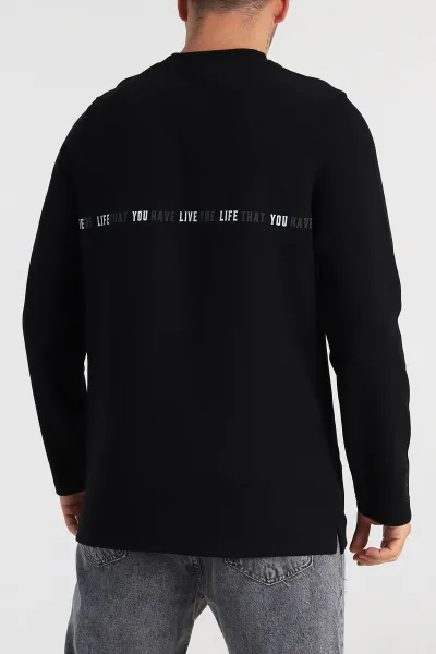Siyah Regular Fit Baskı Detaylı Erkek Sweatshirt 305840