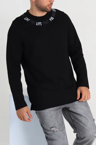 Siyah Regular Fit Baskı Detaylı Erkek Sweatshirt 305840