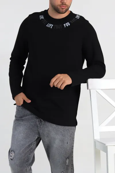 Siyah Regular Fit Baskı Detaylı Erkek Sweatshirt 305840