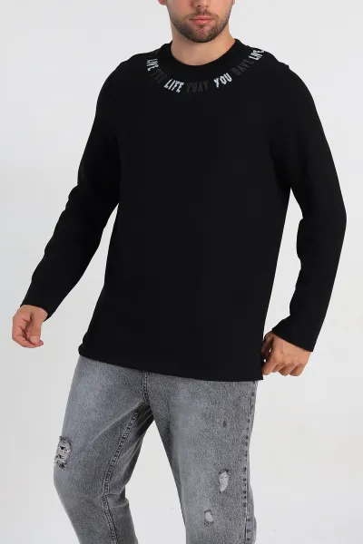 Siyah Regular Fit Baskı Detaylı Erkek Sweatshirt 305840