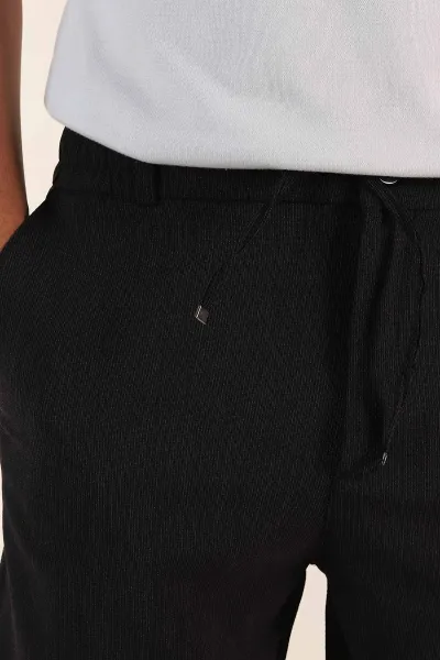 Siyah Regular Fit Bel Lastikli Erkek Şort 385202