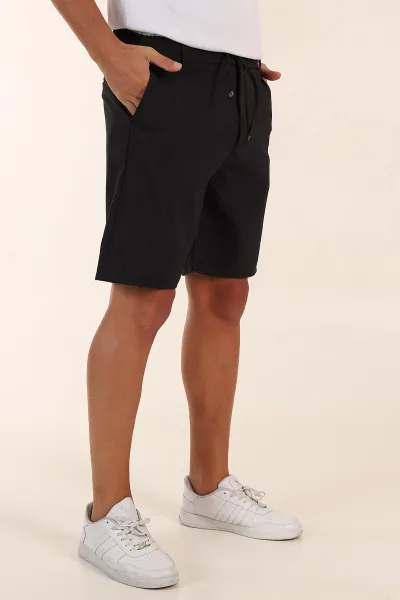 Siyah Regular Fit Bel Lastikli Erkek Şort 385202