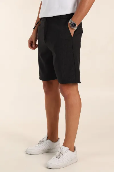 Siyah Regular Fit Bel Lastikli Erkek Şort 385202