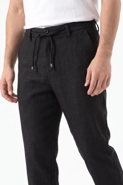 Siyah Regular Fit Belden Bağlamalı Erkek Pantolon 493175