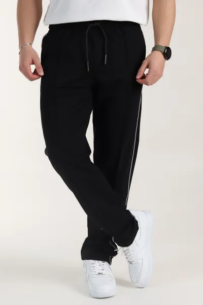 Siyah Regular Fit Çimalı Şerit Detaylı Erkek Eşofman Altı 402365