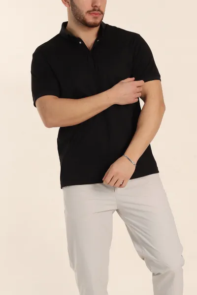 Siyah Regular Fit Çıt Çıt Düğmeli Polo Yaka Erkek Tişört 338437