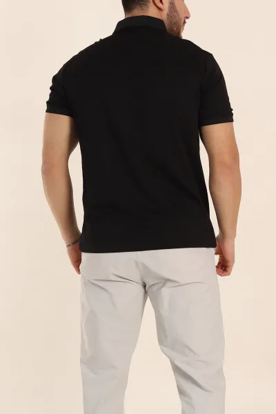 Siyah Regular Fit Çıt Çıt Düğmeli Polo Yaka Erkek Tişört 338437