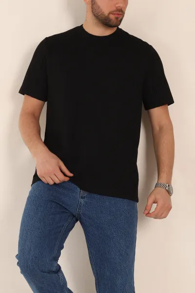 Siyah Regular Fit Çizgi Dokulu Basic Erkek Tişört 348080