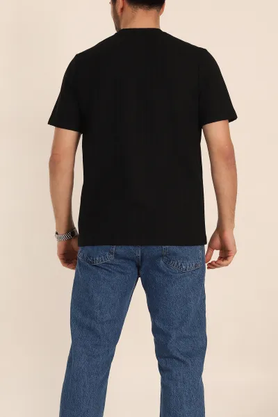 Siyah Regular Fit Çizgi Dokulu Basic Erkek Tişört 348080