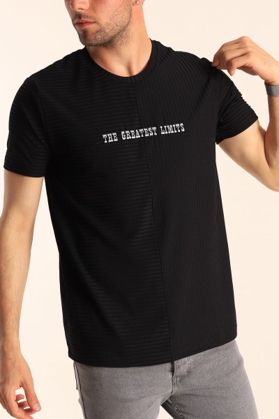 Siyah Regular Fit Çizgi Dokulu Erkek Tişört 182311