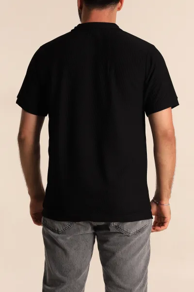 Siyah Regular Fit Çizgi Dokulu Fermuarlı Polo Yaka Erkek Tişört 277165