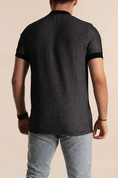 Siyah Regular Fit Çizgi Dokulu Yazı Detay Erkek Tişört 268723