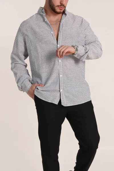 siyah-regular-fit-cizgili-ata-yaka-erkek-gomlek-349915