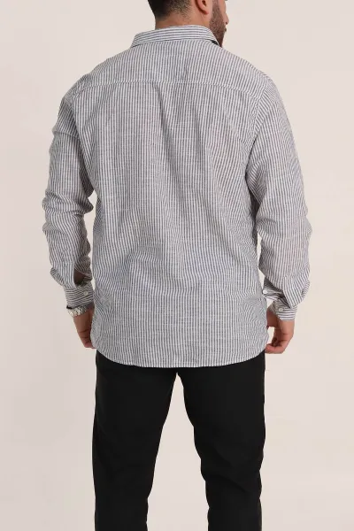 Siyah Regular Fit Çizgili Ata Yaka Erkek Gömlek 349915