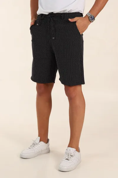 Siyah Regular Fit Çizgili Erkek Şort 385194