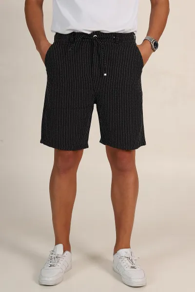Siyah Regular Fit Çizgili Erkek Şort 385194