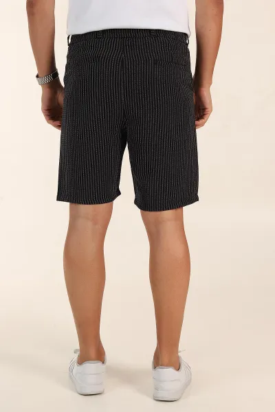 Siyah Regular Fit Çizgili Erkek Şort 385194