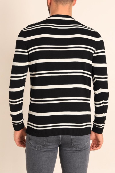 Siyah Regular Fit Çizgili Triko Kazak 213859