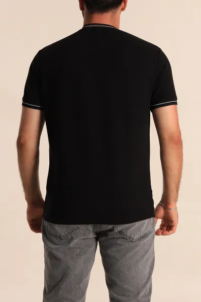 Siyah Regular Fit Çizgili Yaka Detaylı Erkek Tişört 277152