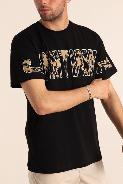 Siyah Regular Fit Continue Baskılı Erkek Tişört 186606