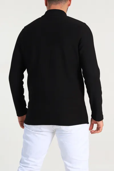 Siyah Regular Fit Dik Yaka Kabartma Yazılı Erkek Sweatshirt 305764