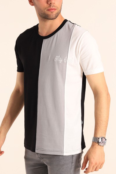 Siyah Regular Fit Dikey Şeritli Erkek Tişört 182286
