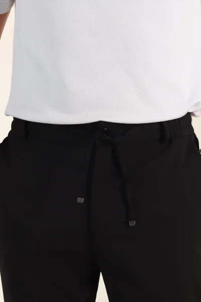 Siyah Regular Fit Dokulu Bel Lastikli Erkek Pantolon 382282
