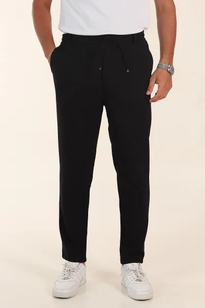 Siyah Regular Fit Dokulu Bel Lastikli Erkek Pantolon 382282