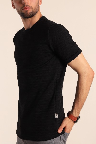 Siyah Regular Fit Dokulu Erkek Tişört 187552