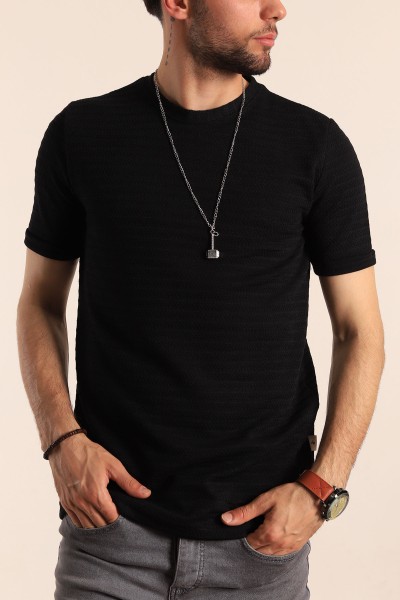 Siyah Regular Fit Dokulu Erkek Tişört 187552