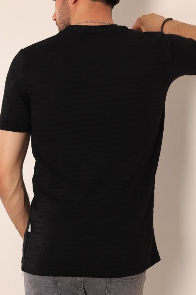 Siyah Regular Fit Dokulu Erkek Tişört 187552