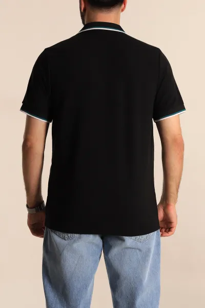 Siyah Regular Fit Dokulu Polo Yaka Erkek Tişört 277063