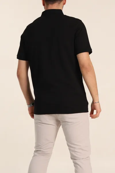 Siyah Regular Fit Dokulu Polo Yaka Erkek Tişört 342490
