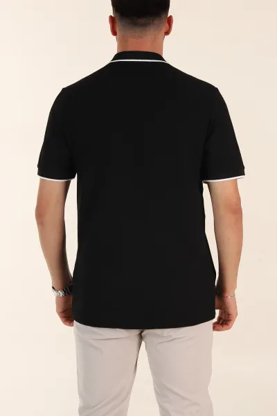 Siyah Regular Fit Dokulu Polo Yaka Erkek Triko Tişört 369369