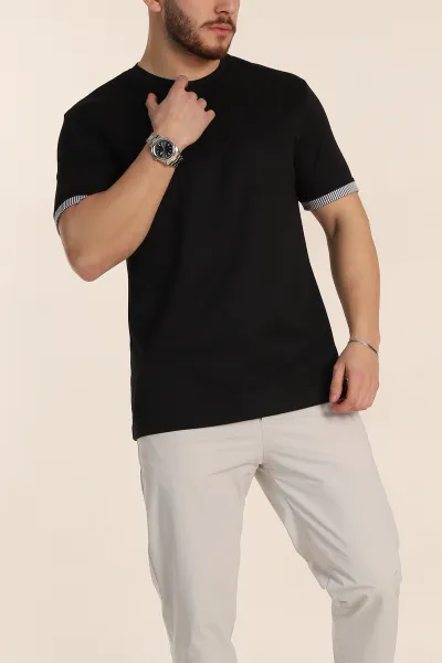 Siyah Regular Fit Duble Kol Detaylı Basic Erkek Tişört 346182