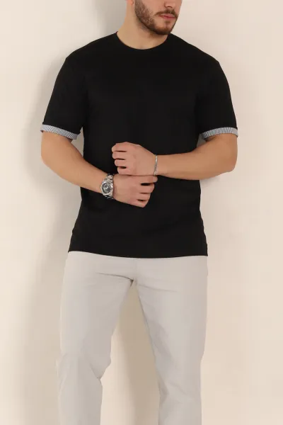 Siyah Regular Fit Duble Kol Detaylı Basic Erkek Tişört 346182