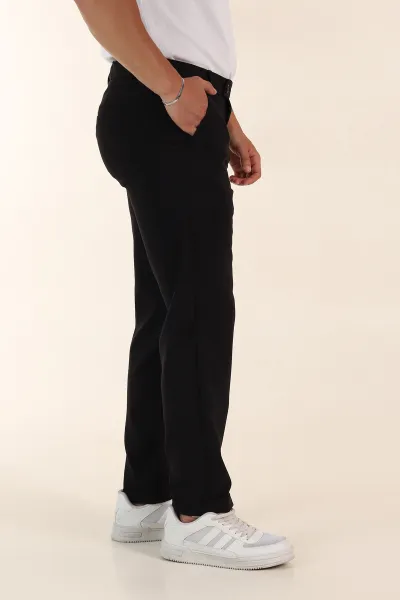 Siyah Regular Fit Duble Kumaş Duble Paça Bel Arkası Lastikli Erkek Pantolon 368370