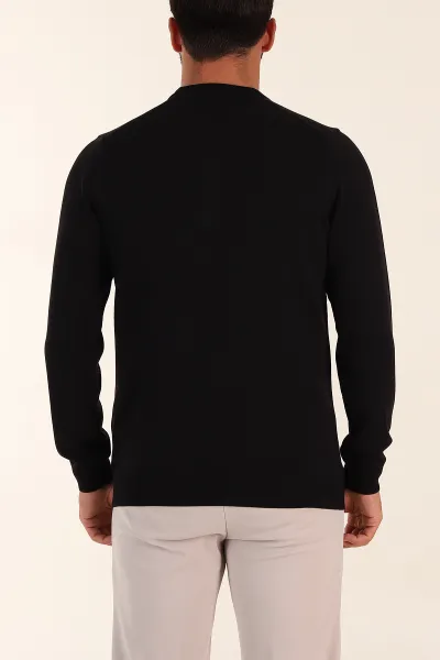 Siyah Regular Fit Düğmeli Yaka Uzun Kollu Triko 393305