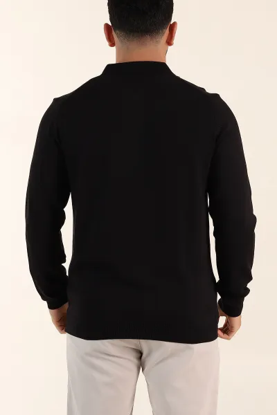 Siyah Regular Fit Fermuarlı Polo Yaka Uzun Kollu Triko 393300