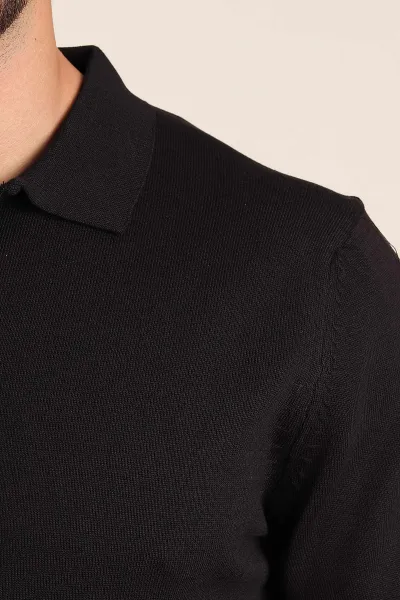 Siyah Regular Fit Fermuarlı Polo Yaka Uzun Kollu Triko 393300